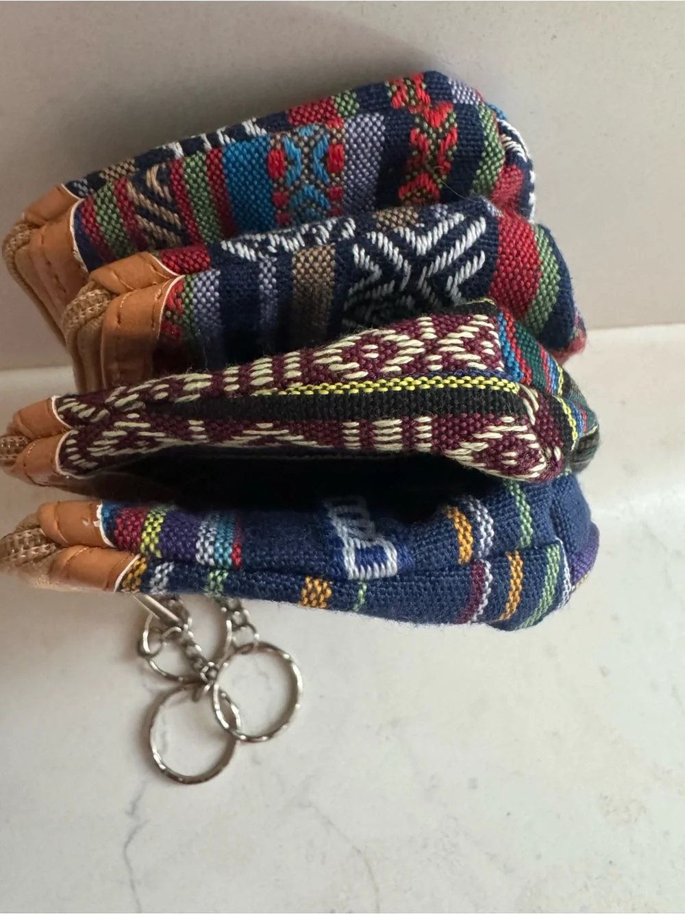 NWOT- bundle of 4. Artesanal Handwoven cambas multicolor Coin Pouch Keychain
